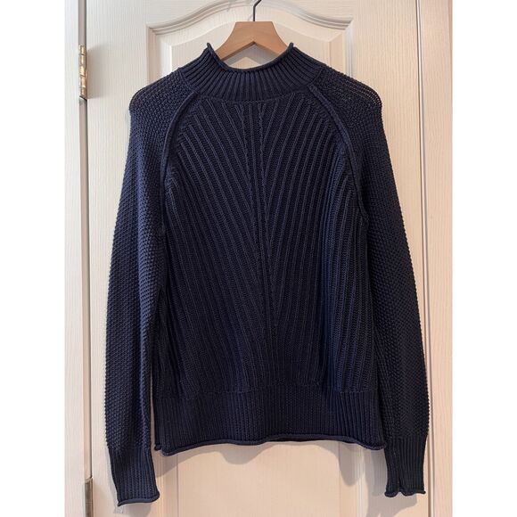 Jessica Simpson Avianna Sweater Ribbed Mock Neck Pullover Navy Blue Women's L - Picture 1 of 9